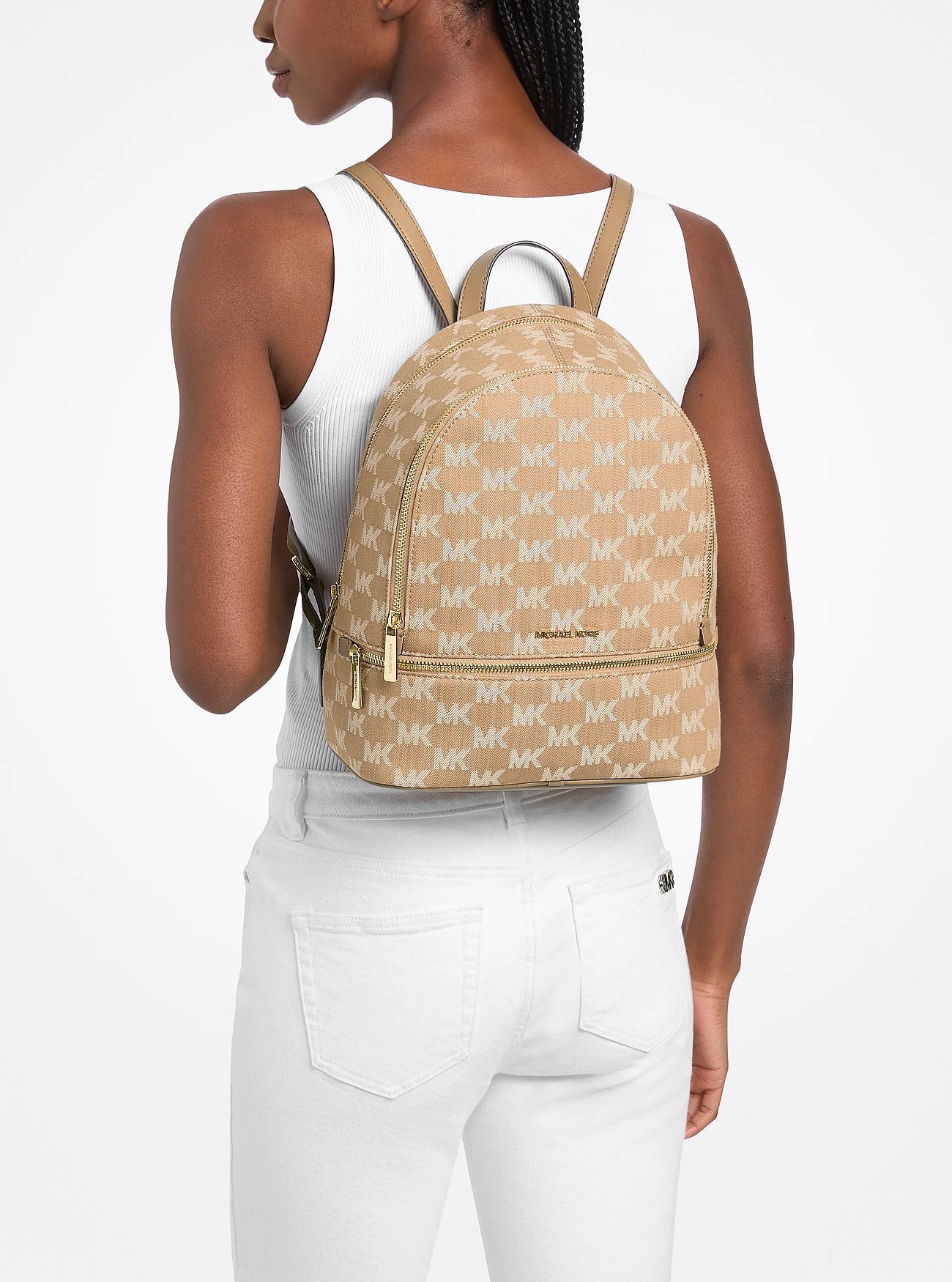 Mochila Michael Kors Rhea Logo Jacquard Denim Brown
