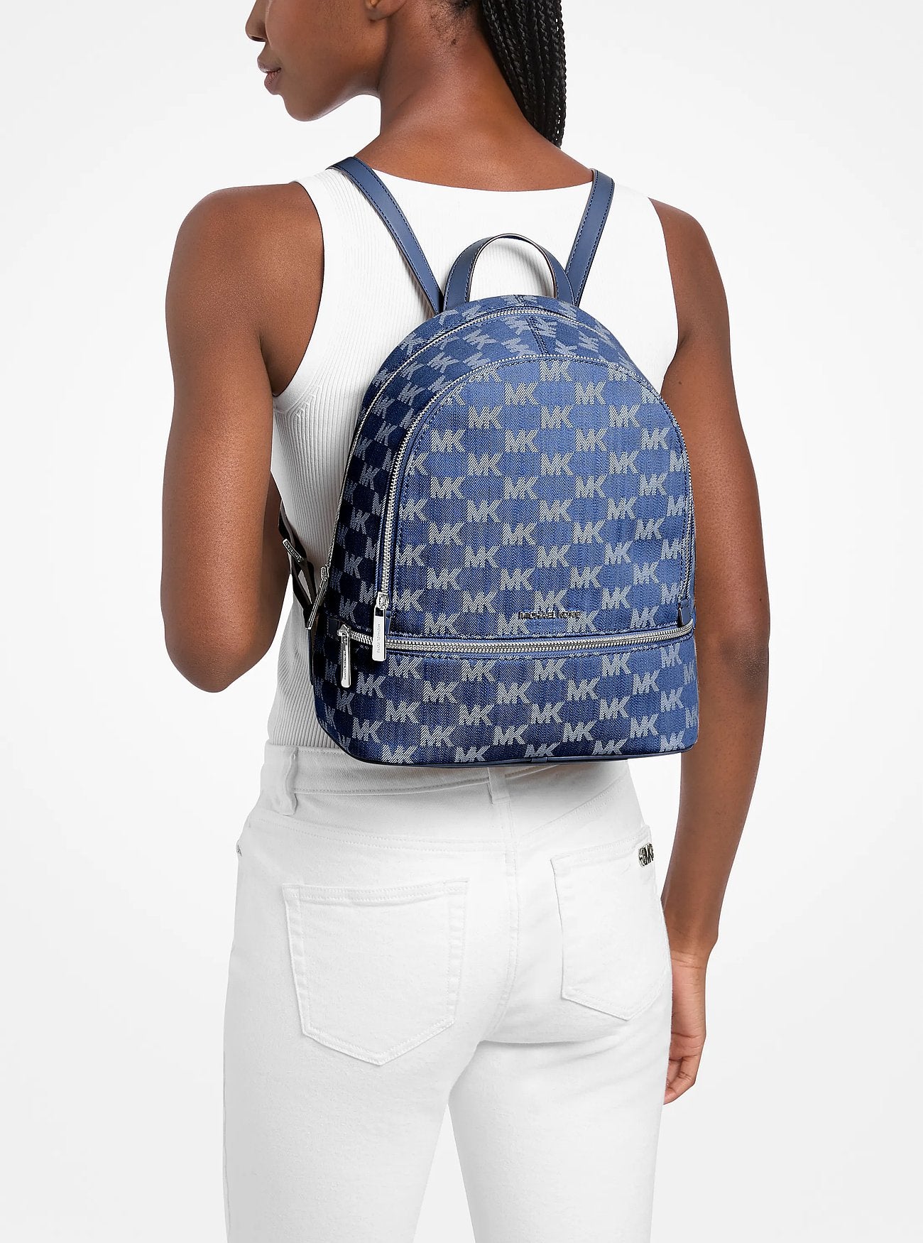 Mochila Michael Kors Rhea Logo Jacquard Denim Blue