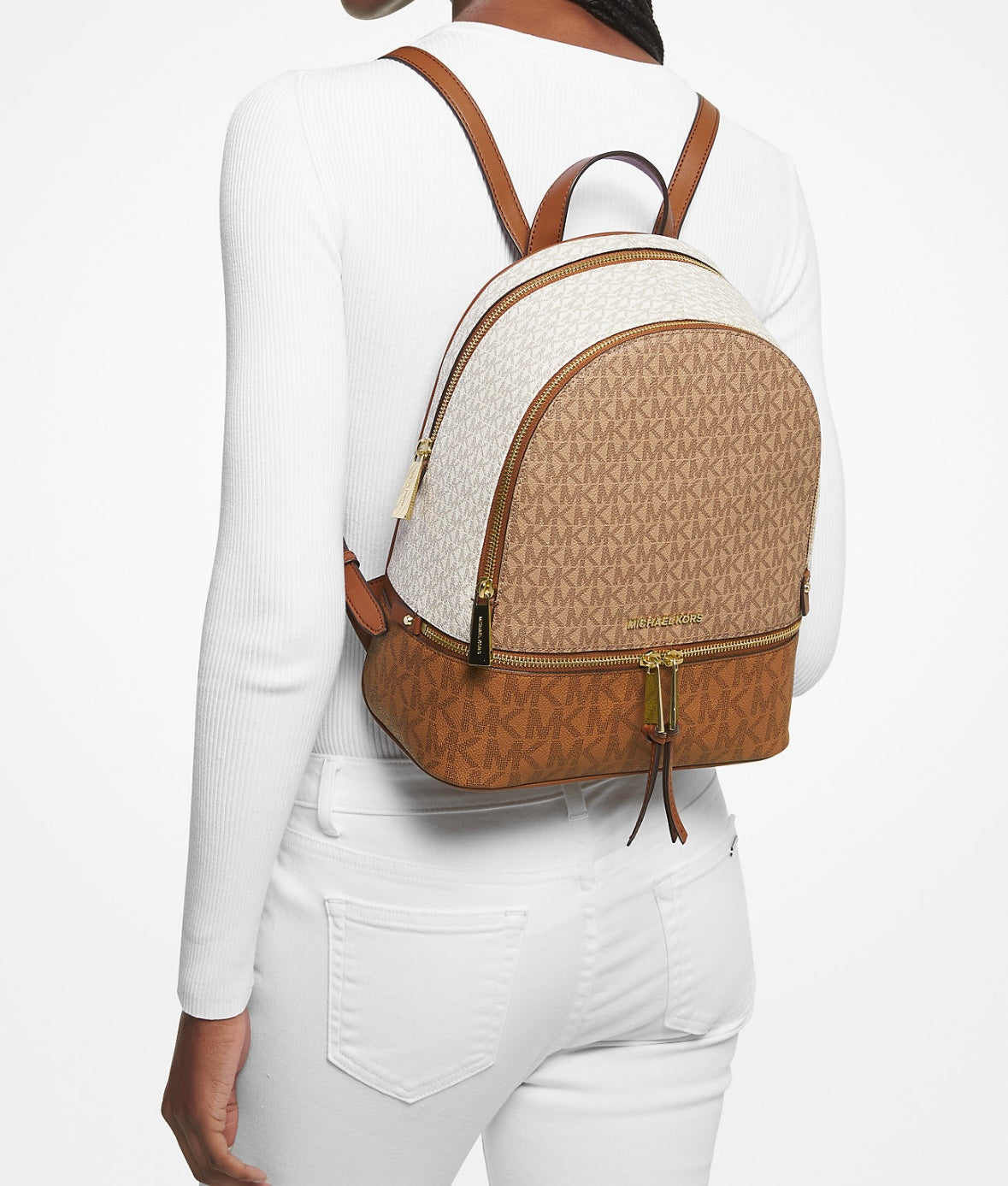 Mochila Michael Kors Rhea Logo Beige