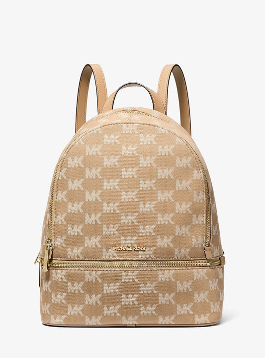 Mochila Michael Kors Rhea Logo Jacquard Denim Brown