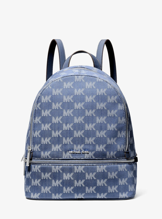 Mochila Michael Kors Rhea Logo Jacquard Denim Blue